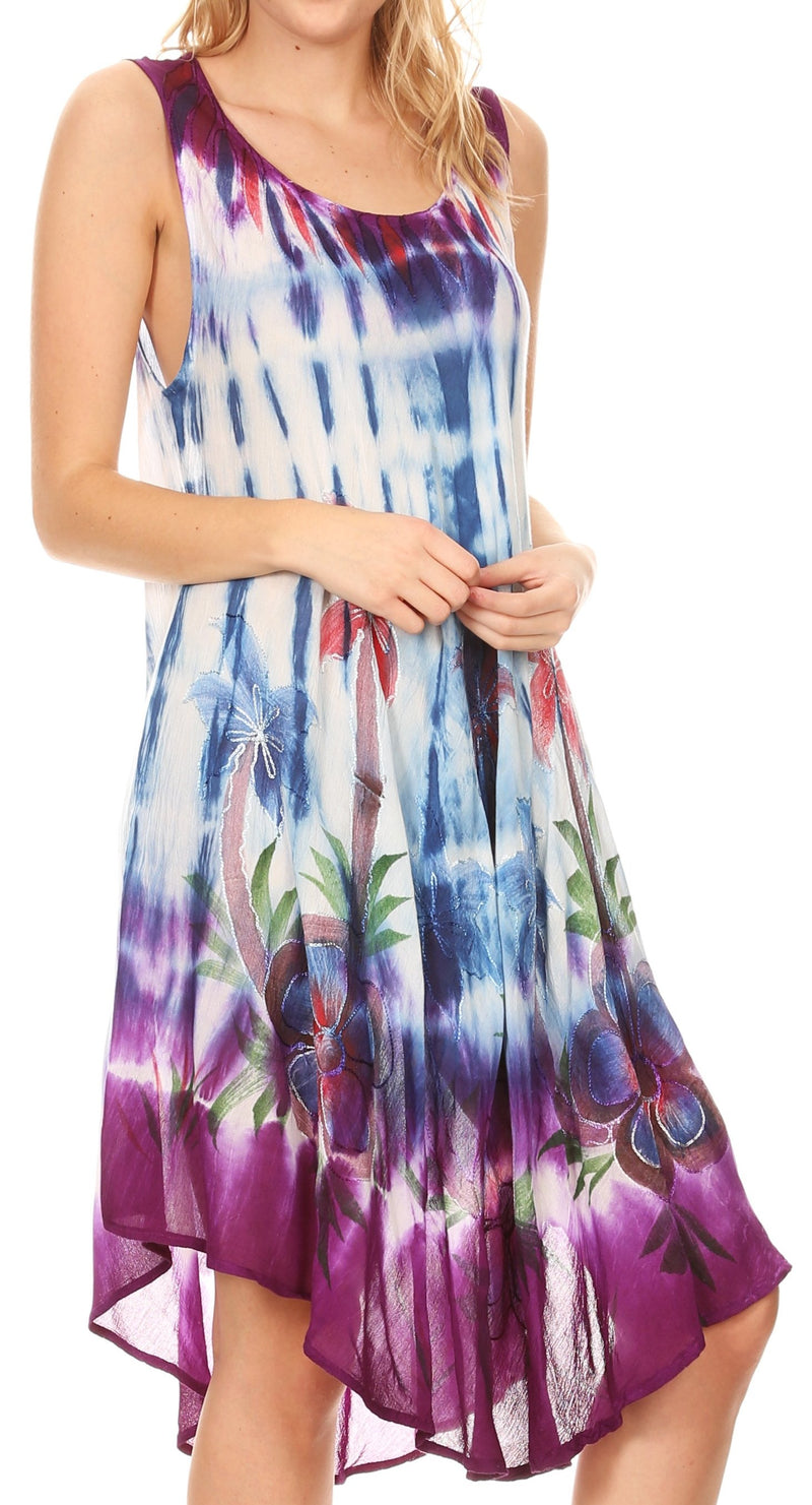 Sakkas Jimena Women's Tie Dye Sleeveless Caftan Dress Sundress Flare Floral Print