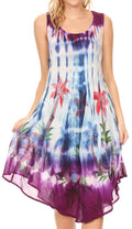 Sakkas Jimena Women's Tie Dye Sleeveless Caftan Dress Sundress Flare Floral Print#color_Blue/Purple