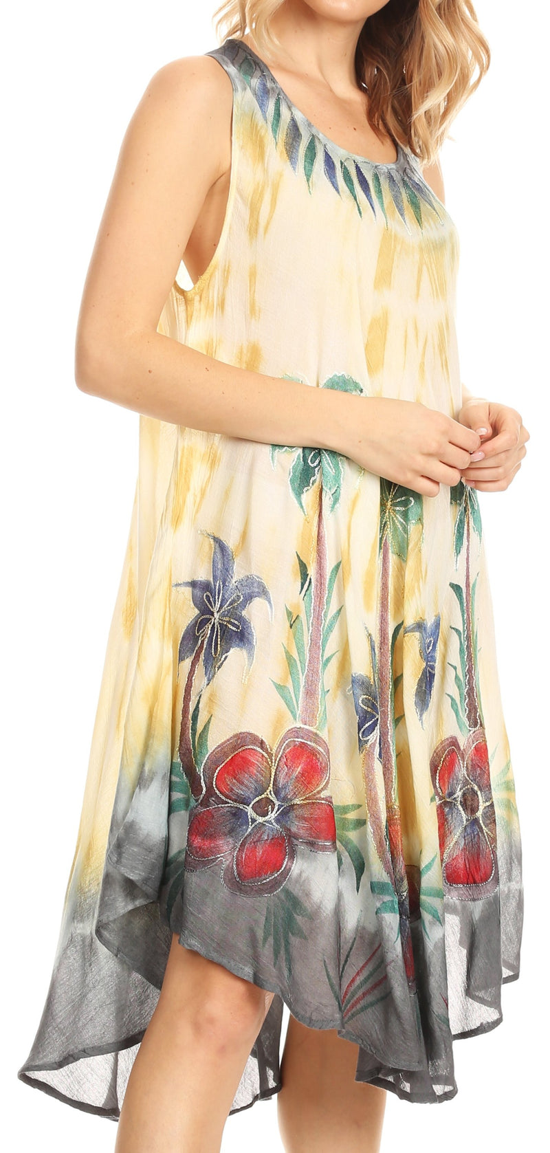 Sakkas Jimena Women's Tie Dye Sleeveless Caftan Dress Sundress Flare Floral Print