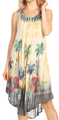 Sakkas Jimena Women's Tie Dye Sleeveless Caftan Dress Sundress Flare Floral Print#color_Charcoal/beige