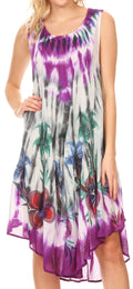 Sakkas Jimena Women's Tie Dye Sleeveless Caftan Dress Sundress Flare Floral Print#color_Grey