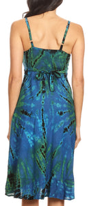 Sakkas Zoe Women's Summer Bohemian Spaghetti Strap Short Dress Tie Dye Embroidered