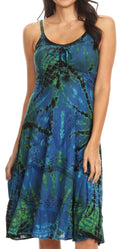Sakkas Zoe Women's Summer Bohemian Spaghetti Strap Short Dress Tie Dye Embroidered#color_Blue 