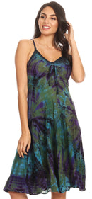 Sakkas Zoe Women's Summer Bohemian Spaghetti Strap Short Dress Tie Dye Embroidered