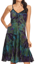Sakkas Zoe Women's Summer Bohemian Spaghetti Strap Short Dress Tie Dye Embroidered#color_Olive 
