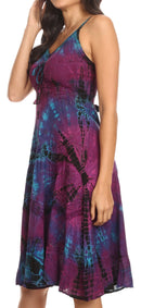 Sakkas Zoe Women's Summer Bohemian Spaghetti Strap Short Dress Tie Dye Embroidered