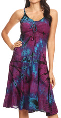 Sakkas Zoe Women's Summer Bohemian Spaghetti Strap Short Dress Tie Dye Embroidered#color_Purple 