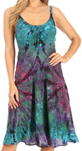 Sakkas Zoe Women's Summer Bohemian Spaghetti Strap Short Dress Tie Dye Embroidered#color_Teal/purple 