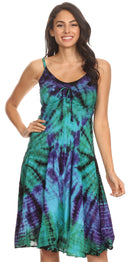 Sakkas Zoe Women's Summer Bohemian Spaghetti Strap Short Dress Tie Dye Embroidered