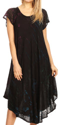 Sakkas Sofi Women's Short Sleeve Embroidered Tie Dye Caftan Tank Dress / Cover Up#color_Black