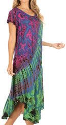 Sakkas Sofi Women's Short Sleeve Embroidered Tie Dye Caftan Tank Dress / Cover Up