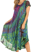 Sakkas Sofi Women's Short Sleeve Embroidered Tie Dye Caftan Tank Dress / Cover Up#color_Blue