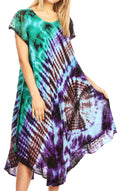 Sakkas Sofi Women's Short Sleeve Embroidered Tie Dye Caftan Tank Dress / Cover Up#color_SkyBlue