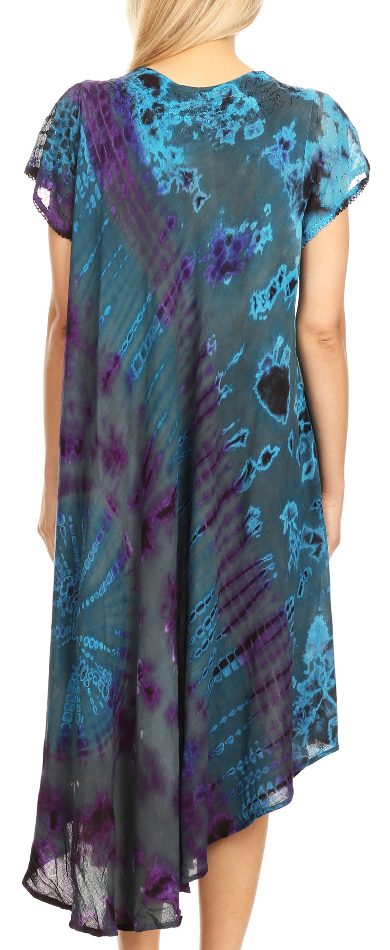 Sakkas Sofi Women's Short Sleeve Embroidered Tie Dye Caftan Tank Dress