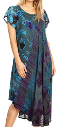 Sakkas Sofi Women's Short Sleeve Embroidered Tie Dye Caftan Tank Dress / Cover Up#color_Teal