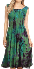 Sakkas Alba Women's Off The Shoulder Smock Ruffle Midi Dress Tie Dye & Embroidery#color_Green
