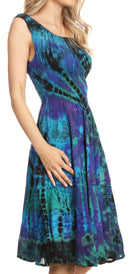 Sakkas Alba Women's Off The Shoulder Smock Ruffle Midi Dress Tie Dye & Embroidery