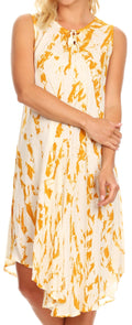 Sakkas Anni Women's Summer Casual Midi Sleeveless Loose Tie-dye Tank Sundress #color_Beige