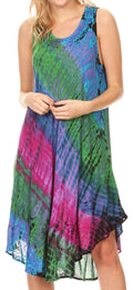 Sakkas Isola Women's Tank Summer Bohemian Swing Midi Dress Sleeveless Tie-dye#color_Purple