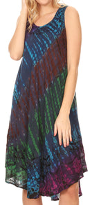 Sakkas Isola Women's Tank Summer Bohemian Swing Midi Dress Sleeveless Tie-dye