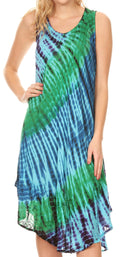 Sakkas Isola Women's Tank Summer Bohemian Swing Midi Dress Sleeveless Tie-dye#color_Turquoise