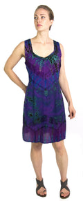 Sakkas Luciana Women's Tie Dye Bohemian Swing Midi Dress with Ties and Smock Back#color_Purple