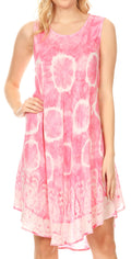 Sakkas Marlena Women's  Swing Sleeveless Tie Dye with Batik Nightgown Dress Cover#color_Fuchsia
