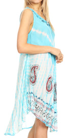 Sakkas Violeta Women's Tie Dye Paisley Caftan Midi Sleeveless Tank Dress  Cover Up