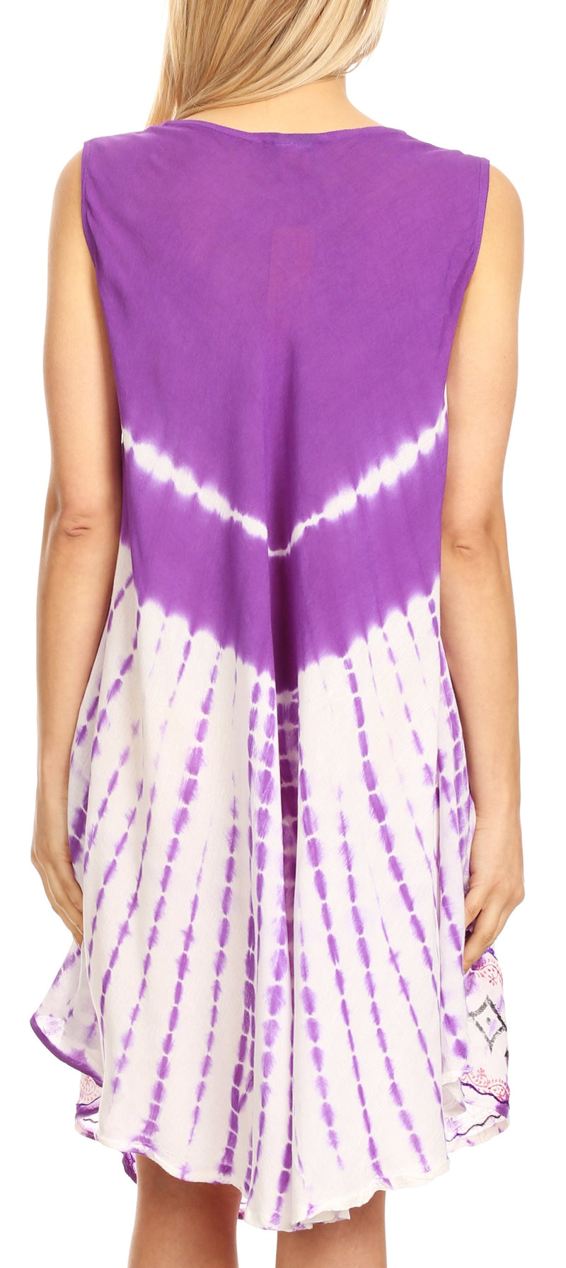 Sakkas Violeta Women's Tie Dye Paisley Caftan Midi Sleeveless Tank Dress  Cover Up