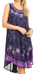 Sakkas Anabel Women's Short Flowy Caftan Tank Dress Cover up  Light Swing A-line#color_Navy/Purple