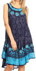 Sakkas Anabel Women's Short Flowy Caftan Tank Dress Cover up  Light Swing A-line#color_Navy/Turquoise