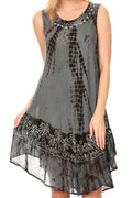 Sakkas Mariela Women's Tie Dye Loose Sleeveless Tank Short Nightgown Dress Coverup#color_Grey/Black