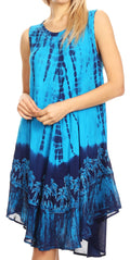 Sakkas Mariela Women's Tie Dye Loose Sleeveless Tank Short Nightgown Dress Coverup#color_Navy/Blue