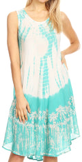 Sakkas Mariela Women's Tie Dye Loose Sleeveless Tank Short Nightgown Dress Coverup#color_White/Mint