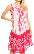 Sakkas Mariela Women's Tie Dye Loose Sleeveless Tank Short Nightgown Dress Coverup#color_White/Pink