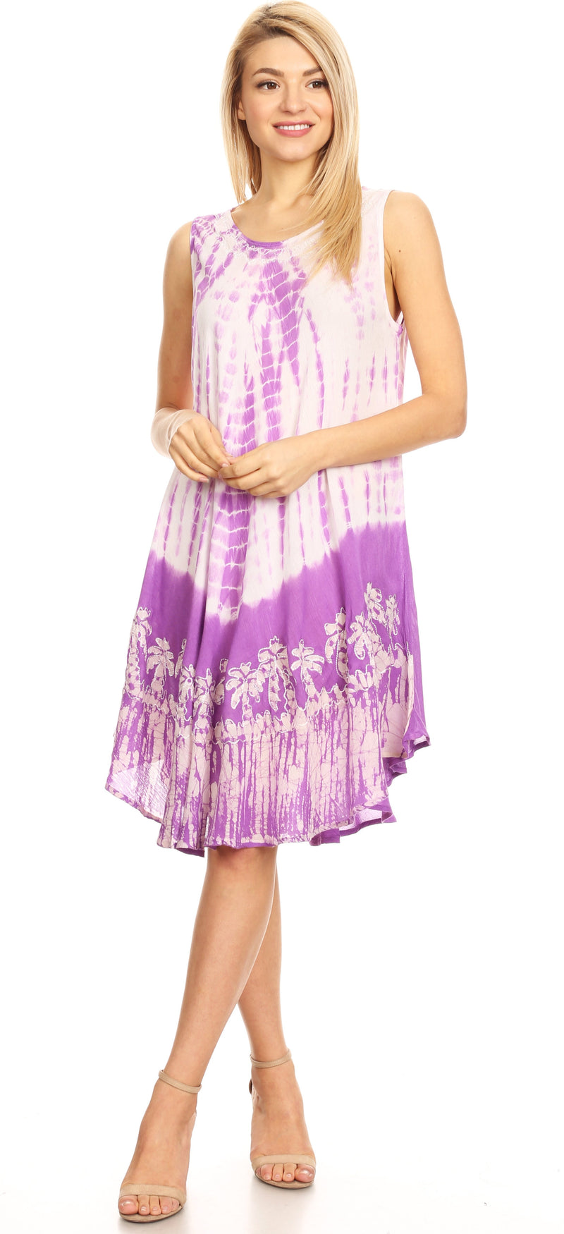 Sakkas Mariela Women's Tie Dye Loose Sleeveless Tank Short Nightgown Dress Coverup