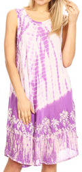 Sakkas Mariela Women's Tie Dye Loose Sleeveless Tank Short Nightgown Dress Coverup#color_White/Purple