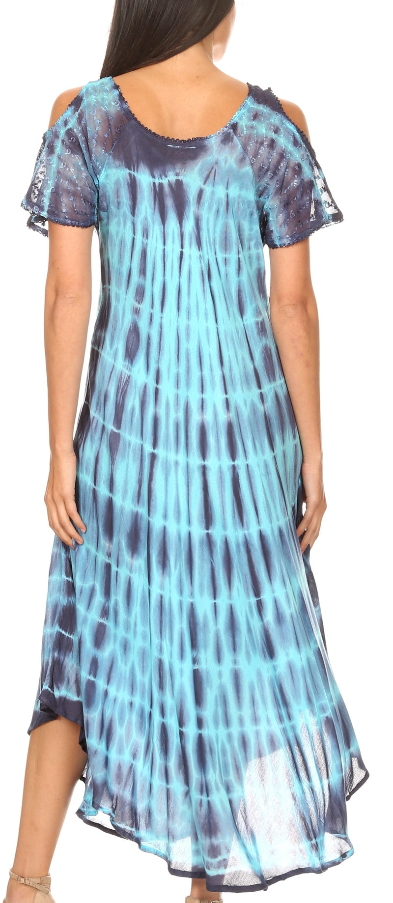 Sakkas Renata Women's Cold Shoulder Maxi Caftan Dress Sundress Flare Stonewashed