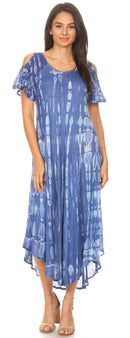 Sakkas Renata Women's Cold Shoulder Maxi Caftan Dress Sundress Flare Stonewashed