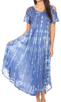 Sakkas Renata Women's Cold Shoulder Maxi Caftan Dress Sundress Flare Stonewashed#color_19246-Blue