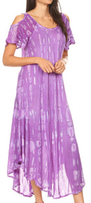 Sakkas Renata Women's Cold Shoulder Maxi Caftan Dress Sundress Flare Stonewashed