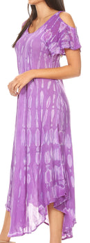 Sakkas Renata Women's Cold Shoulder Maxi Caftan Dress Sundress Flare Stonewashed