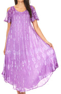 Sakkas Renata Women's Cold Shoulder Maxi Caftan Dress Sundress Flare Stonewashed#color_19246-Purple