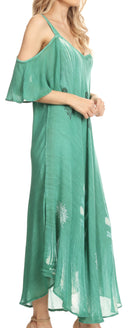 Sakkas Renata Women's Cold Shoulder Maxi Caftan Dress Sundress Flare Stonewashed