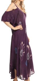 Sakkas Renata Women's Cold Shoulder Maxi Caftan Dress Sundress Flare Stonewashed