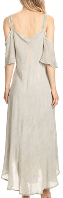 Sakkas Renata Women's Cold Shoulder Maxi Caftan Dress Sundress Flare Stonewashed