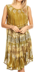 Sakkas Daniella Women's Flowy Tie Dye Relax Caftan Tank Dress Cover up Sleeveless#color_ArmyGreen