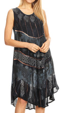 Sakkas Daniella Women's Flowy Tie Dye Relax Caftan Tank Dress Cover up Sleeveless#color_Black/Grey