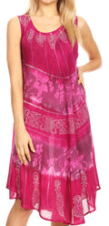 Sakkas Daniella Women's Flowy Tie Dye Relax Caftan Tank Dress Cover up Sleeveless#color_Fuchsia/Pink