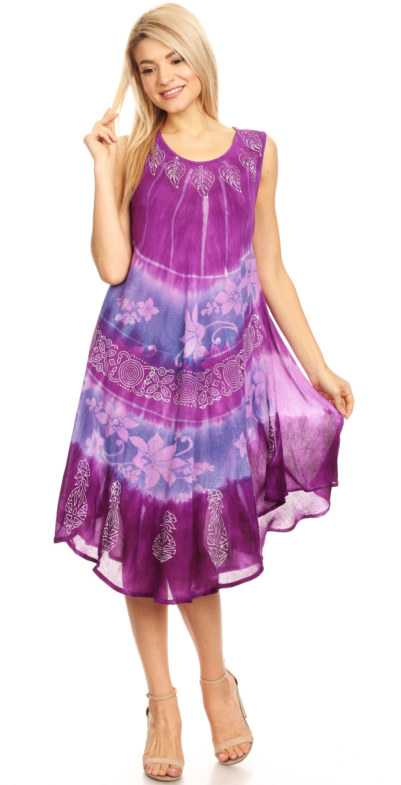 Sakkas Daniella Women's Flowy Tie Dye Relax Caftan Tank Dress Cover up Sleeveless